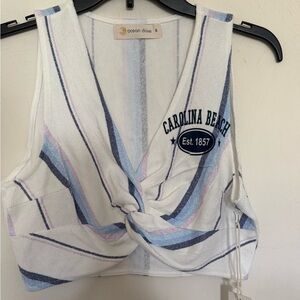 Ocean Drive White and Blue Striped Crop Top